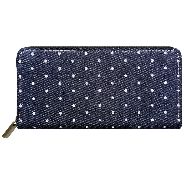 【Leo&Aoi special】 児島デニム 小さいドット ラウンド型長財布 レザー 財布 カード収納 レディース メンズ ステンシル ポルカドット 岡山 デニム 【安心の返品保証付き】