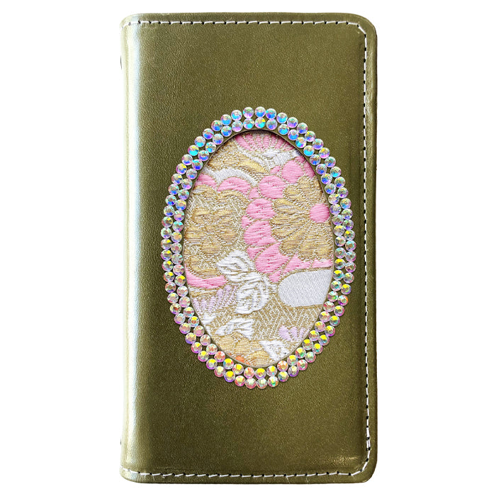 【Leo&Aoi special】 AQUOS sense7 ケース 手帳型 SH-53C SHG10 SH-M24 カバー 栃木レザー 西陣織 本革 レザー 白地エ霞菊文 「小判」 日本製 手帳型ケース shm24 sh53c アクオス センス7 スマホケース 【安心の返品保証付き】