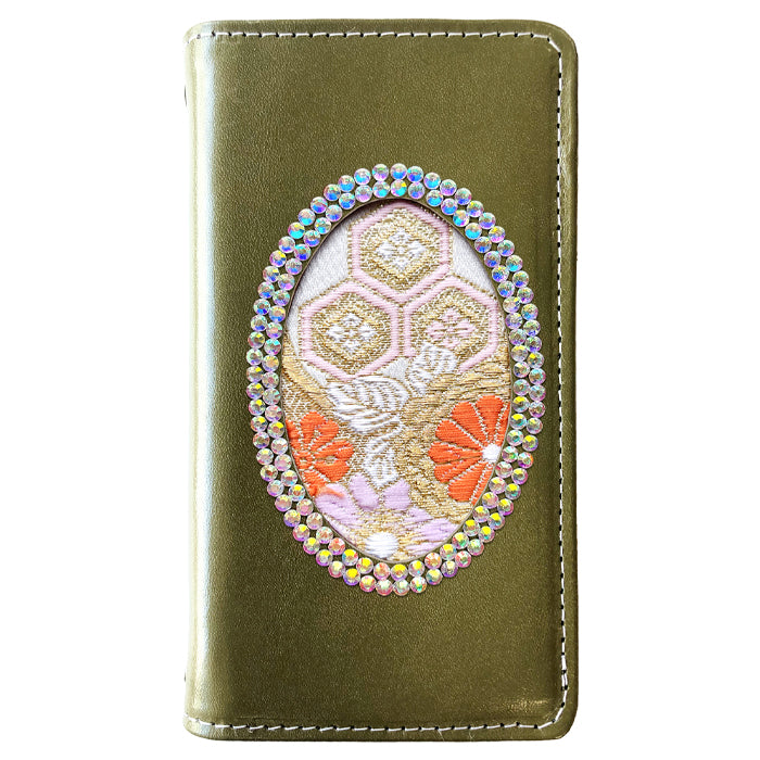 【Leo&Aoi special】 iPhone12pro iPhone12 ケース カバー iPhone 12 PRO 手帳型 栃木レザー 西陣織 本革 レザー 白地エ霞菊文 「小判」 日本製 手帳型ケース アイフォン12 プロ スマホケース 【安心の返品保証付き】