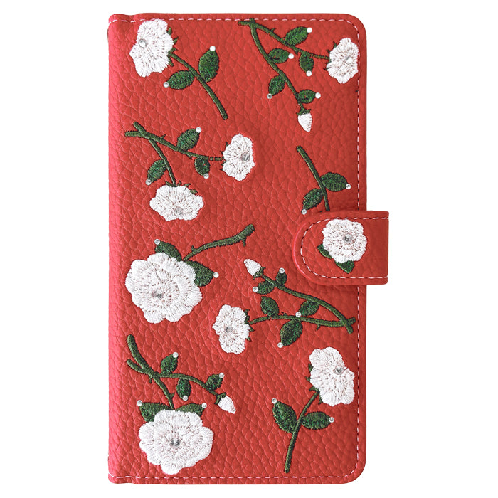 【Leo&Aoi special】 ラインストーン付き バラ 刺繍 スマホケース 手帳型ケース 100機種以上対応