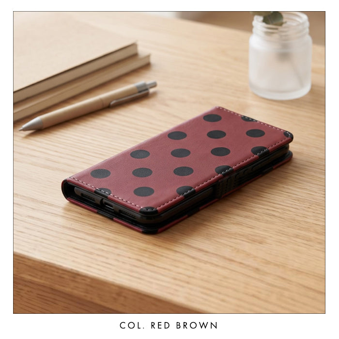 【Leo&Aoi special】 かんたんスマホ5 A601ZT ケース カバー 手帳型ケース スマホケース 栃木レザー 本革 大きい 黒 ドット 簡単スマホ 【安心の返品保証付き】