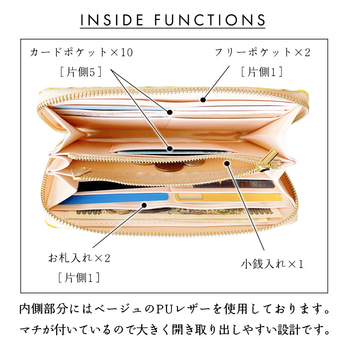 【Leo&Aoi special】 食いしんぼ ラウンド型長財布 財布 コットン生地 カード収納 レディース メンズ フード  【安心の返品保証付き】