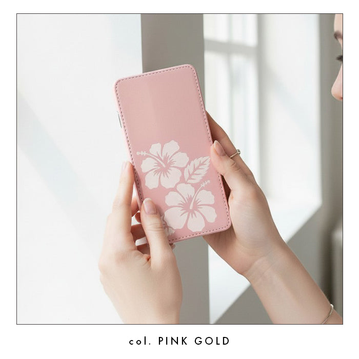 【Leo&Aoi special】 らくらくスマートフォン F-42A 手帳型ケース me F-01L ケース 手帳型ケース カバー ステンシル ハイビスカス スマホケース らくらくスマートフォンme f01l f42a docomo らくらくフォン 【安心の返品保証付き】