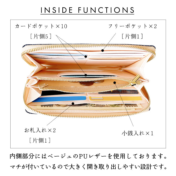 【Leo&Aoi special】 児島デニム 大きいドット ラウンド型長財布 レザー 財布 カード収納 レディース メンズ ステンシル ポルカドット 岡山 デニム 【安心の返品保証付き】