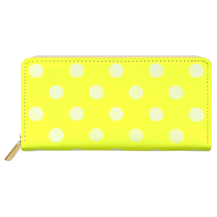 【Leo&Aoi special】 本革 大きいドット ネオン ラウンド型長財布 レザー 財布 カード収納 レディース メンズ ステンシル ポルカドット 【安心の返品保証付き】