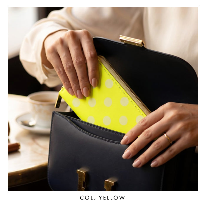 【Leo&Aoi special】 本革 大きいドット ネオン ラウンド型長財布 レザー 財布 カード収納 レディース メンズ ステンシル ポルカドット 【安心の返品保証付き】