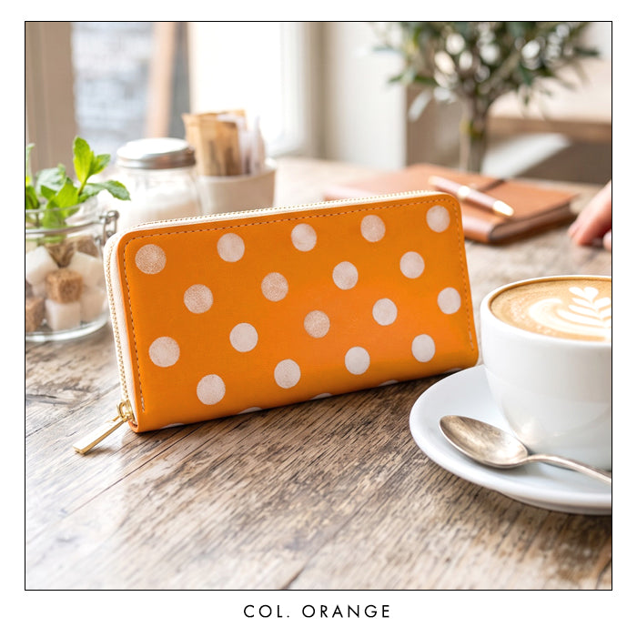 【Leo&Aoi special】 本革 大きいドット ネオン ラウンド型長財布 レザー 財布 カード収納 レディース メンズ ステンシル ポルカドット 【安心の返品保証付き】