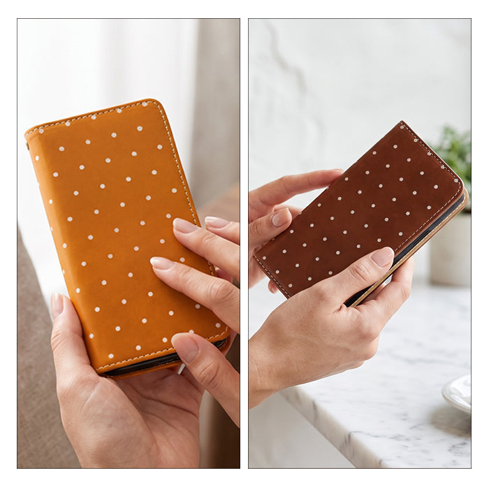 【Leo&Aoi special】 かんたんスマホ4 A402ZT ケース カバー 手帳型 栃木レザー 本革 小さい ドット 手帳型ケース 簡単スマホ スマホケース 【安心の返品保証付き】