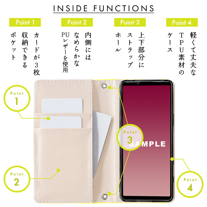 【Leo&Aoi special】 本革 小さい 黒 ドット ネオン スマホケース 手帳型ケース 100機種以上対応