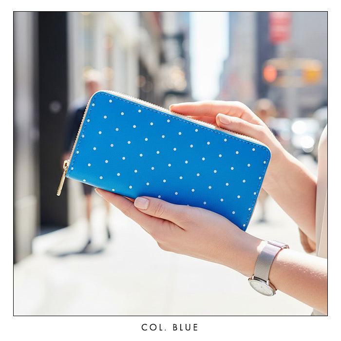 【Leo&Aoi special】 本革 小さいドット ネオン ラウンド型長財布 レザー 財布 カード収納 レディース メンズ ステンシル ポルカドット 【安心の返品保証付き】