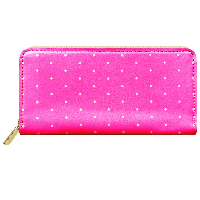 【Leo&Aoi special】 本革 小さいドット ネオン ラウンド型長財布 レザー 財布 カード収納 レディース メンズ ステンシル ポルカドット 【安心の返品保証付き】