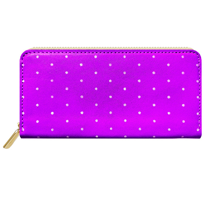 【Leo&Aoi special】 本革 小さいドット ネオン ラウンド型長財布 レザー 財布 カード収納 レディース メンズ ステンシル ポルカドット 【安心の返品保証付き】