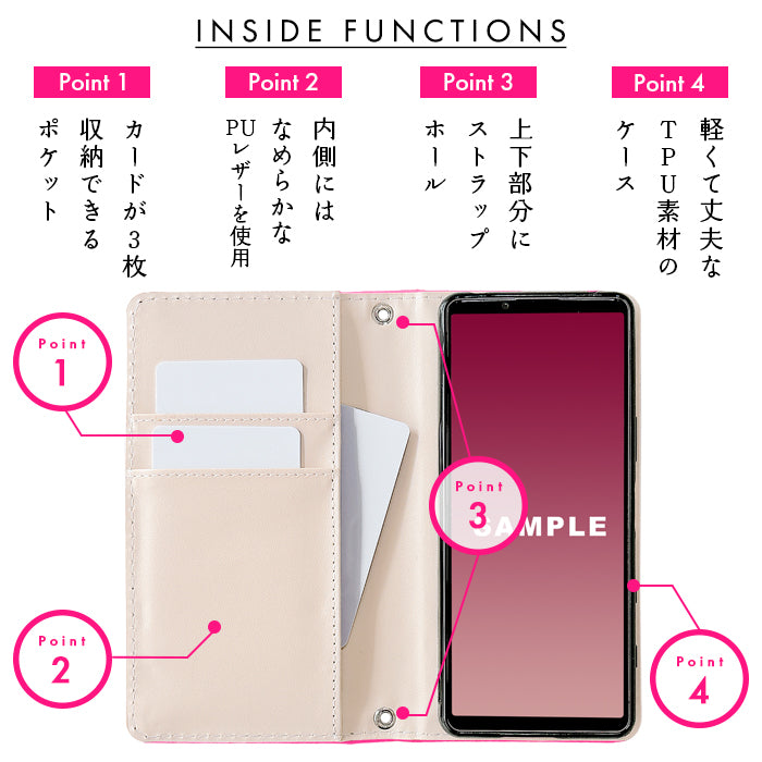 【Leo&Aoi special】 らくらくスマートフォン F-42A me F-01L ケース スマホケース 手帳型ケース カバー 本革 大きい 黒 ドット ネオン らくらくスマートフォンme f01l f42a docomo らくらくフォン 携帯ケース 【安心の返品保証付き】