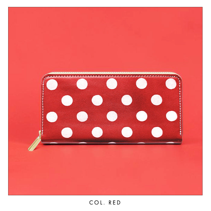 【Leo&Aoi special】 本革 大きいドット 栃木レザー ラウンド型長財布 財布 カード収納 レディース メンズ ステンシル ポルカドット 【安心の返品保証付き】