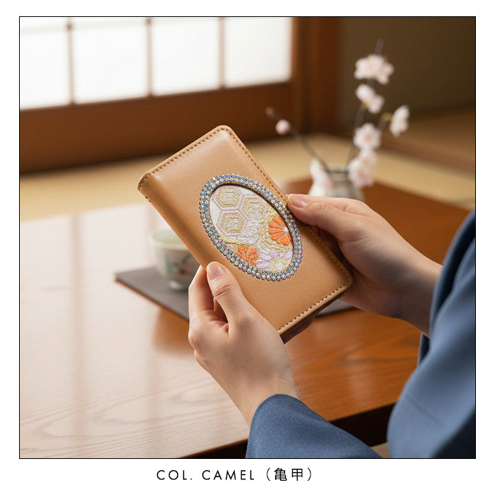 【Leo&Aoi special】 GALAXY A52 5G SC-53B ケース 手帳型 栃木レザー 西陣織 本革 レザー 白地エ霞菊文 「小判」 日本製 カバー 手帳型ケース sc53b galaxyA52 ギャラクシー スマホケース 【安心の返品保証付き】