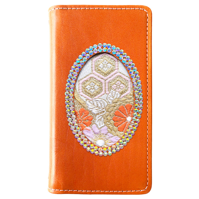【Leo&Aoi special】 iPhone11pro iPhone 11 PRO ケース カバー 手帳型 栃木レザー 西陣織 本革 レザー 白地エ霞菊文 「小判」 日本製 手帳型ケース アイフォン アイフォン11プロ 手帳型カバー スマホケース 【安心の返品保証付き】