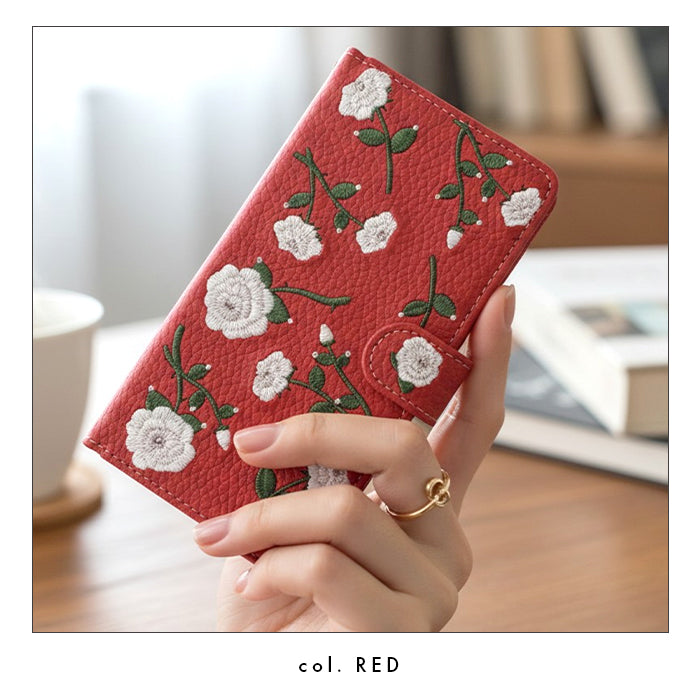 【Leo&Aoi special】 SH-02M SHV45 SH-RM12 SH-M12 AQUOS sense 3 lite Android one S7 ケース スマホケース 手帳型ケース カバー 手帳型 ラインストーン付き バラ 刺繍 sense3 sense3lite 【安心の返品保証付き】