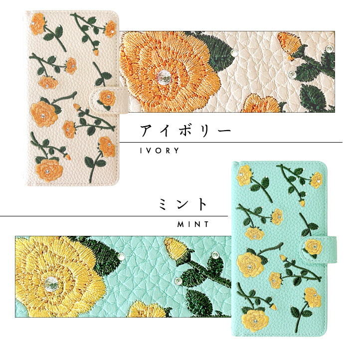【Leo&Aoi special】 arrows We3 F-52G FCG04 M09 ケース スマホケース 手帳型ケース カバー 手帳型 ラインストーン付き バラ 刺繍 f52g アローズ ウィー3 【安心の返品保証付き】