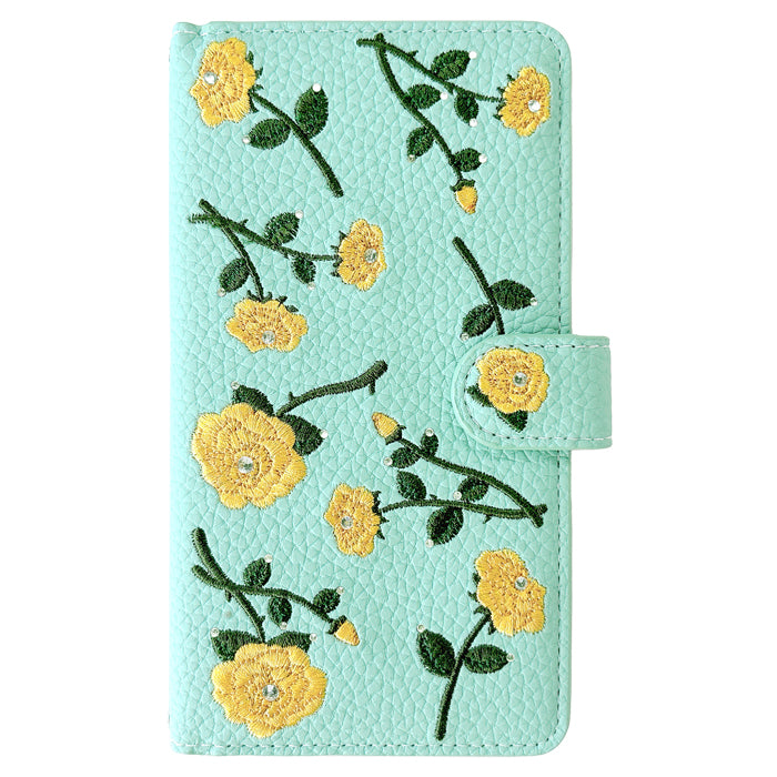 【Leo&Aoi special】  ラインストーン付き バラ 刺繍 スマホケース 手帳型ケース 100機種以上対応